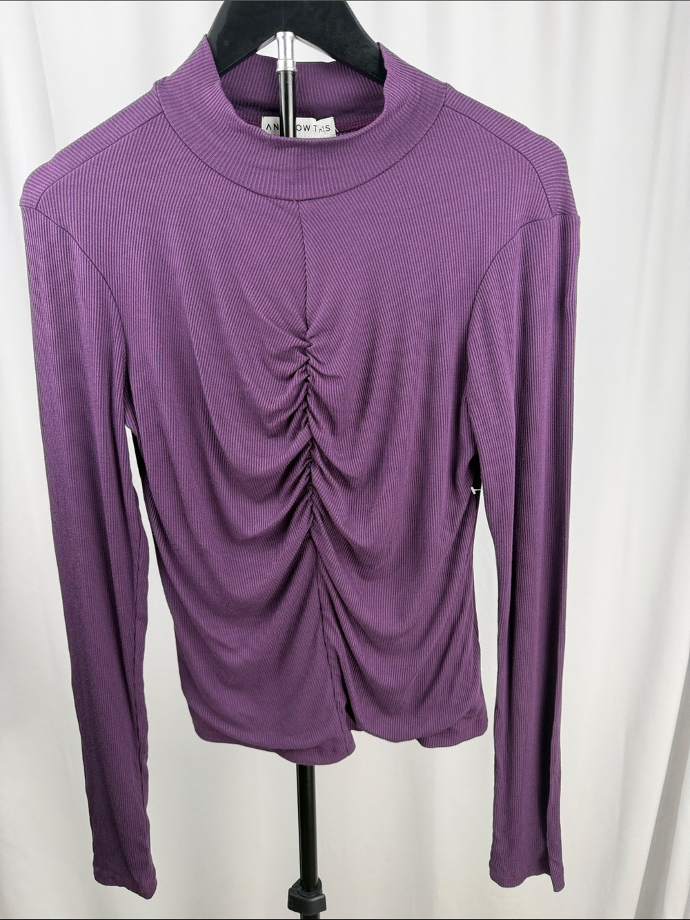 And Now This Purple Ruched Ribbed Long Sleeve Top – M NWT